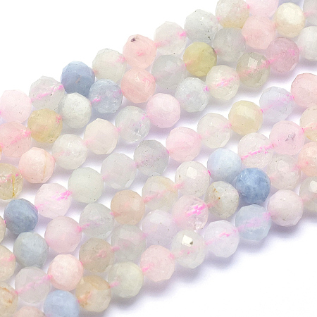 ARRICRAFT Natural Morganite Beads Strands, Round, Faceted, 3mm, Hole: 0.5mm, about 135pcs/strand, 15.3 inches(39cm)