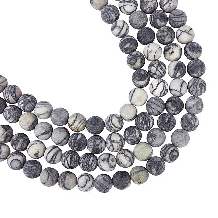 Arricraft About 184 Pcs 8mm Frosted Nature Stone Beads, Natural Black Silk Round Beads, Gemstone Loose Beads for Bracelet Necklace Jewelry Making (Hole: 1mm)