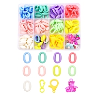 Arricraft DIY Glasses/Mask Chains Making Kits, 110Pcs Acrylic Linking Rings, Flower & Bear Resin Pendants and Polymer Clay Charms, Plastic Lobster Claw Clasps, Silicone EyeGlass Holders, Iron Jump Rings,, Mixed Color, 141pcs/box