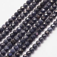 ARRICRAFT Natural Sapphire Bead Strands, Faceted, Round, 4mm, Hole: 1mm, about 95pcs/strand, 15.4 inches