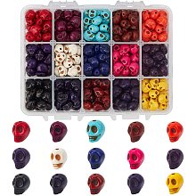 Halloween Theme Dyed Synthetic Turquoise Bead Strands, Skull, Mixed Color, 10x8x10mm, Hole: 1mm; 330pcs/box