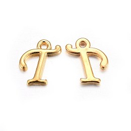 Honeyhandy Golden Plated Alloy Letter Pendants, Rack Plating, Letter.T, 13x12x2mm, Hole: 1.5mm