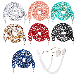 GORGECRAFT Eyeglasses Chains, Neck Strap for Eyeglasses, with Acrylic Curb Chains, 304 Stainless Steel Lobster Claw Clasps and  Rubber Loop Ends, Mixed Color, 30.7 inches(78cm); 8 colors, 1pc/color, 8pcs/set