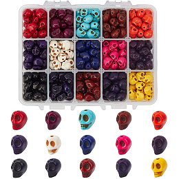 Halloween Theme Dyed Synthetic Turquoise Bead Strands, Skull, Mixed Color, 10x8x10mm, Hole: 1mm; 330pcs/box