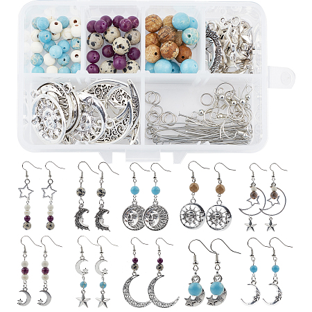 SUNNYCLUE DIY Dangle Earrings Making Kits, include Tibetan Style Alloy Pendants, Gemstone Round Beads, Brass Earring Hooks, Iron Findings, Platinum, 14pcs/box
