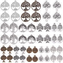 SUNNYCLUE Tibetan Style Alloy Pendants, Tree of Life, Mixed Color, 48pcs/set