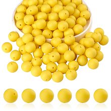 100Pcs Silicone Beads Round Rubber Bead 15MM Loose Spacer Beads for DIY Supplies Jewelry Keychain Making, Yellow, 15mm