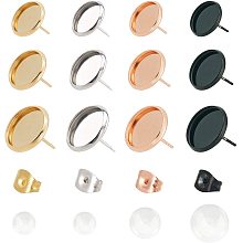 Unicraftale DIY Earring Making, with 304 Stainless Steel Stud Earring Settings & Ear Nuts, Transparent Glass Cabochons, Flat Round, Mixed Color, Earring Setting: 8mm/10mm/12mm; 48pcs/box