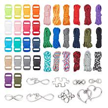 DIY Bracelet Making Kits, with 7 Strand Core Parachute Cords, Plastic Adjustable Quick Side Release Buckles, Alloy Pendants & Link, Mixed Color, Cords: 4mm, 3m/bundle, 18bundles/set