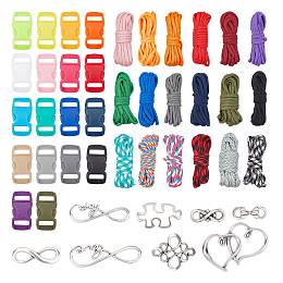 DIY Bracelet Making Kits, with 7 Strand Core Parachute Cords, Plastic Adjustable Quick Side Release Buckles, Alloy Pendants & Link, Mixed Color, Cords: 4mm, 3m/bundle, 18bundles/set