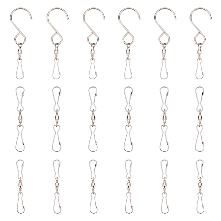 Stainless Steel Spinning Dual Clip Swivel Hooks, for Wind Spinners, Hanging Windsock, Wind Chimes Crystal Party Supply, Stainless Steel Color, 67~88mm; 30pcs/box