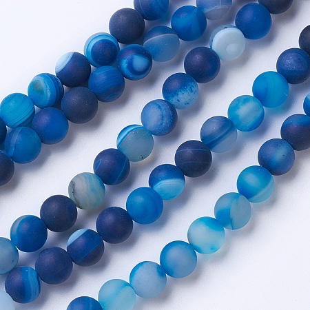 Arricraft Natural Grade A Striped Agate/Banded Agate Beads Strands, Dyed & Heated, Frosted, Round, Royal Blue, 8~8.5mm, Hole: 1.2mm, about 39pcs/strand, 14.56 inches(37cm)