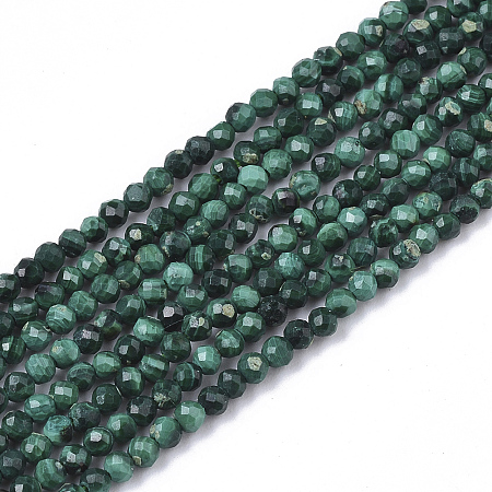 ARRICRAFT Natural Malachite Beads Strands, Faceted, Round, 2mm, Hole: 0.3mm, about 133~134pcs/strand, 15.16 inches(38.5cm)