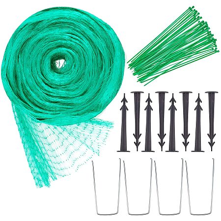 DIY Anti-bird Net Kit, with Plastic Cable Ties & Ground Landscape Pins, Iron U Shape Ground Landscape Pins, Green Anti-bird Net, Green, 12x4m