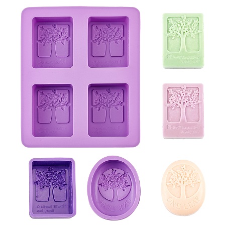 Silicone Molds Sets, For DIY Cake, Chocolate, Candy, Soap, UV Resin & Epoxy Resin Craft Making, Rectangle/Tree of Life/Oval with Tree of Life, Purple, 195x160x30.5mm