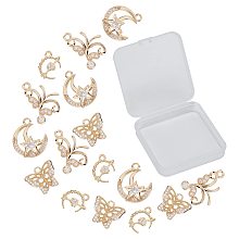 SUNNYCLUE 16Pcs 4 Styles Brass Micro Pave Cubic Zirconia Pendants, Long-Lasting Plated, Cadmium Free & Lead Free, Mixed Shapes, Light Gold, 4pcs/style