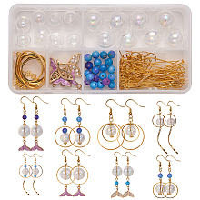 SUNNYCLUE DIY Dangle Earring Making, with Brass Pendants & Linking Rings & Earring Hooks, Alloy Pendants & Beads, Glass Beads, 304 Stainless Steel Pendants, Natural White Jade Beads, Iron Pin, Golden, 135x70x30mm