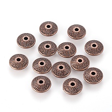 Honeyhandy Tibetan Style Alloy Spacer Beads, Lead Free and Cadmium Free and Nickel Free, Flat Round, Red Copper Color, 12mm in diameter, 4.5mm thick, hole: 2mm