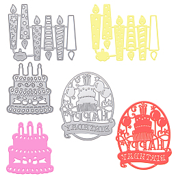 Birthday Candle & Cake Frame Metal Cutting Dies Stencils, for DIY Scrapbooking/Photo Album, Decorative Embossing DIY Paper Card, Matte Platinum Color, 3pcs/set