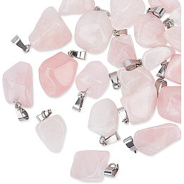 Natural Rose Quartz Pendants, with Stainless Steel Snap On Bails, Nuggets, 15~35x10~20x5~15mm, Hole: 3x7.5mm; 24pcs/box