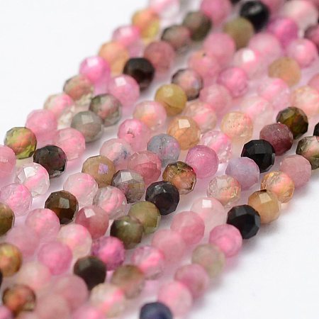 ARRICRAFT Natural Tourmaline Beads Strands, Faceted, Round, Mixed Color, 2mm, Hole: 0.5mm, about 156pcs/strand, 14.9 inches(38cm)
