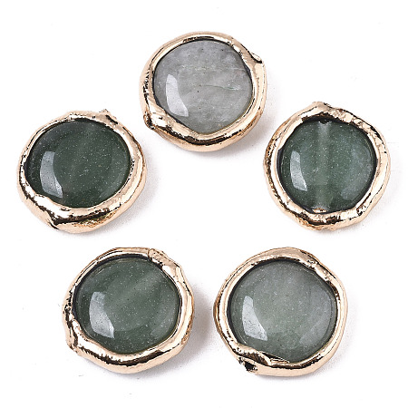 ARRICRAFT Natural Green Aventurine Beads, with Light Gold Plated Polymer Clay Edge, Flat Round, 17~19x17~18x5~7mm, Hole: 1.2mm