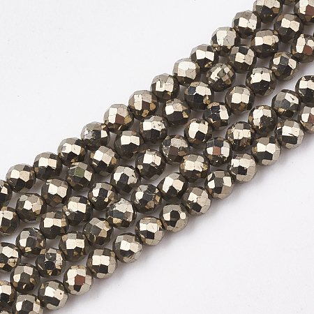 Arricraft Natural Pyrite Beads Strands, Faceted, Round, 3mm, Hole: 0.8mm, about 135~150pcs/strand, 15.9 inches