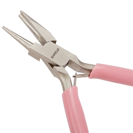 SUNNYCLUE 45# Carbon Steel Jewelry Pliers, Round Nose Pliers, Polishing, Pink, 11.8x6.7x0.9cm