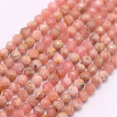 ARRICRAFT Natural Rhodonite Beads Strands, Grade AA, Faceted, Round, 4mm, Hole: 0.5mm, about 100pcs/strand, 15.7 inches(40cm)