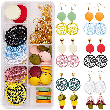 SUNNYCLUE DIY Earring Making, with Painted Wood Charms, Iron Filigree Joiners Links, 304 Stainless Steel Findings and Brass Earring Hooks, Mixed Color, 30.5x3.5mm