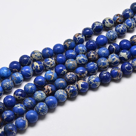Arricraft Natural Imperial Jasper Beads Strands, Round, Dyed, Blue, 6mm, Hole: 1mm, about 62pcs/strand, 15 inches