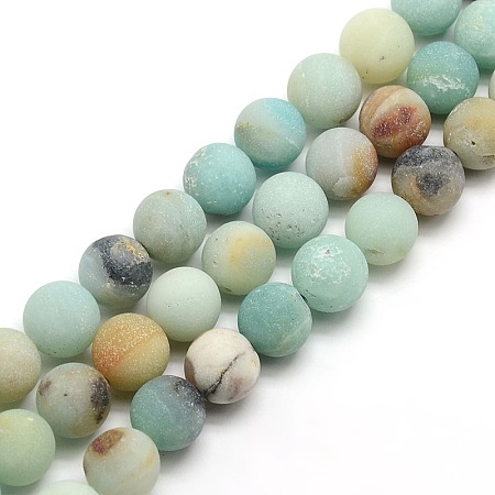 Arricraft Frosted Natural Amazonite Round Bead Strands, 10mm, Hole: 1mm, about 37~39pcs/strand, 14.9~15.6 inches