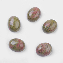 Honeyhandy Natural Unakite Cabochons, Oval, Olive Drab, 10x8x4mm