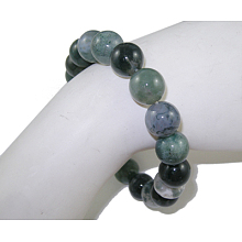 Honeyhandy Gemstone Bracelet, Moss Agate, about 5.2cm inner diameter, Bead: 10mm in diameter, 19pcs/Strand