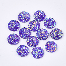 Honeyhandy Resin Cabochons, Imitation Druzy Agate, Flat Round, AB Color Plated, Blue Violet, 12x3mm