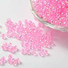 Honeyhandy Eco-Friendly Transparent Acrylic Beads, Round, AB Color, Pearl Pink, 4mm, Hole: 1.5mm, about 17000pcs/500g