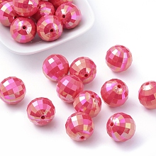 Honeyhandy Opaque Chunky Bubblegum Acrylic Beads, Faceted, Round, AB Color, Deep Pink, 20mm, Hole: 2mm, about 110pcs/500g