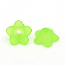 Chunky Green Transparent Frosted Flower Acrylic Beads, about 13mm in diameter, 7mm thick, hole:1mm