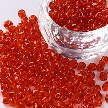 Honeyhandy Glass Seed Beads, Transparent, Round, Red, 6/0, 4mm, Hole: 1.5mm, about 1000pcs/100g