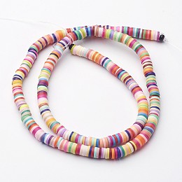 Arricraft Environmental Handmade Polymer Clay Beads, Disc/Flat Round, Heishi Beads, Mixed Color, 5x1mm, Hole: 2mm; about 380~400pcs/strand, 17.7"