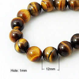 Honeyhandy Natural Tiger Eye Beads Strands, Round, Goldenrod, 12mm, Hole: 1mm, about 16pcs/strand, 7.4 inch