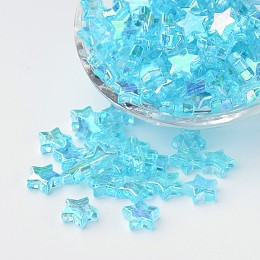 Honeyhandy Eco-Friendly Transparent Acrylic Beads, Star, Sky Blue, AB Color, about 10mm in diameter, 4mm thick, hole:1.5mm. about 2140pcs/500g