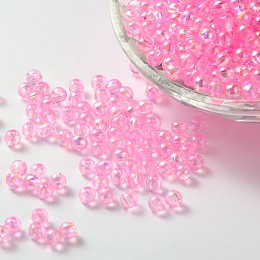 Honeyhandy Eco-Friendly Transparent Acrylic Beads, Round, AB Color, Pearl Pink, 6mm, Hole: 1.5mm, about 4000pcs/500g