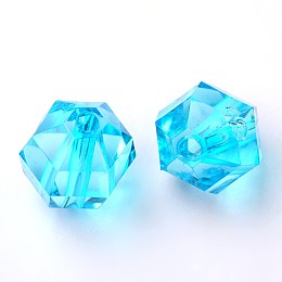 Honeyhandy Transparent Acrylic Beads, Faceted, Round, Sky Blue, 10mm in diameter, 10mm thick, hole: 2mm, about 916pcs/500g