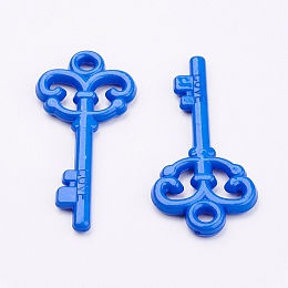 Honeyhandy Colorful Acrylic Big Pendants, Love Key, Medium Blue, 62x29x4.5mm, Hole: 4mm, about 205pcs/500g