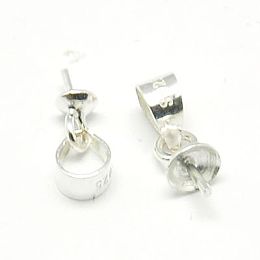 Honeyhandy 925 Sterling Silver Pendant Bails, for Half Drilled Beads, 6.5x3mm, Hole: 3mm, Pin: 0.6mm