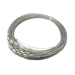 NBEADS 100 Strands Steel Wire Necklace Cord, Nice for DIY Jewelry Making, with Brass Screw Clasp, Silver, 17.5"; 1mm; Clasp: 12x4mm