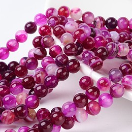 Honeyhandy Natural Striped Agate/Banded Agate Beads, Dyed, Round, Grade A, Fuchsia, Size: about 8mm in diameter, hole: 1mm, 43pcs/strand, 15.5 inch