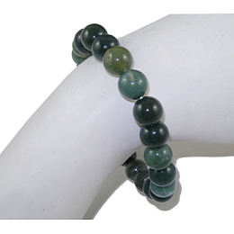 Honeyhandy Natural Moss Agate Beaded Stretch Bracelets, Round, 2 inch(5.2cm), Bead: 8mm, 22~24pcs/Strand