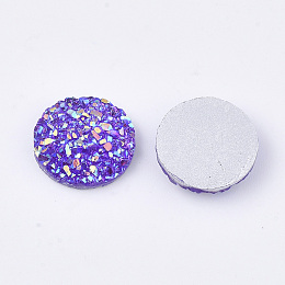 Honeyhandy Resin Cabochons, Imitation Druzy Agate, Flat Round, AB Color Plated, Blue Violet, 12x3mm